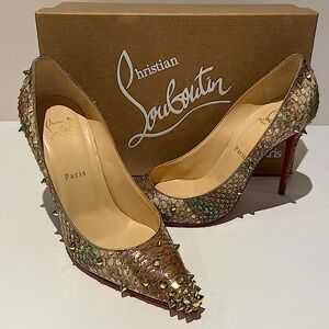 Christian Louboutin Degraspike 100 Python Ecorce in Multi/Light Gold